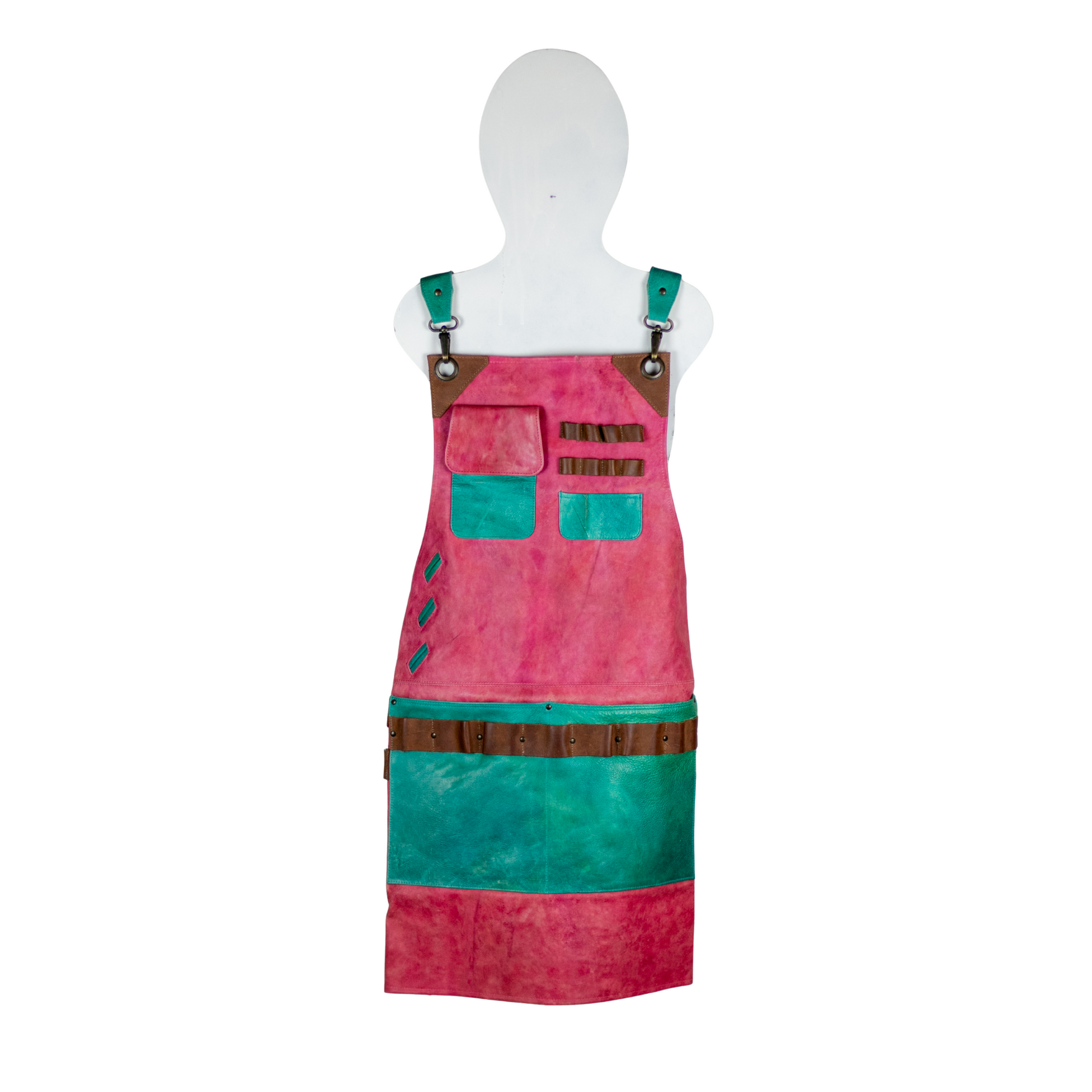 Mandil Herrero rosa y verde aqua talla mediana