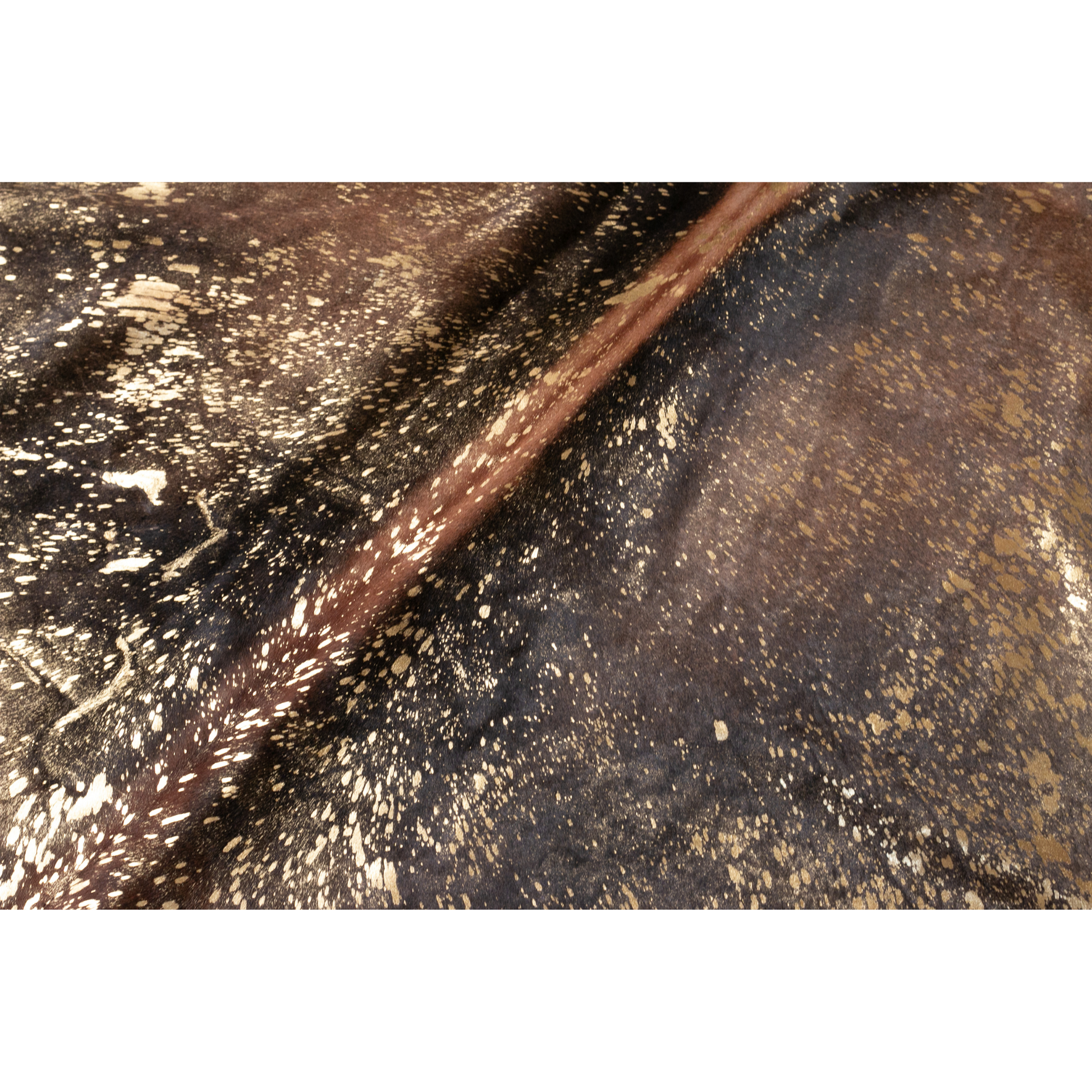 Brown hair leather rug with gold sparkles