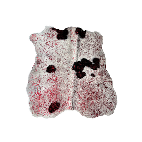 Becerro de Piel con Pelo Blanco con Manchas Negras y Destellos Rojos – 109×103 cm