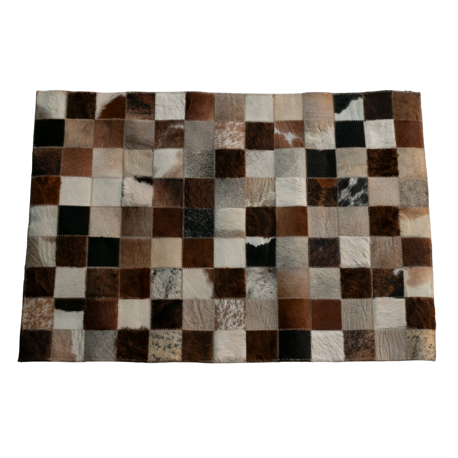 Tapete de Piel con Pelo 92×64 cm – Diseño de Cuadros Blanco, Café y Negro