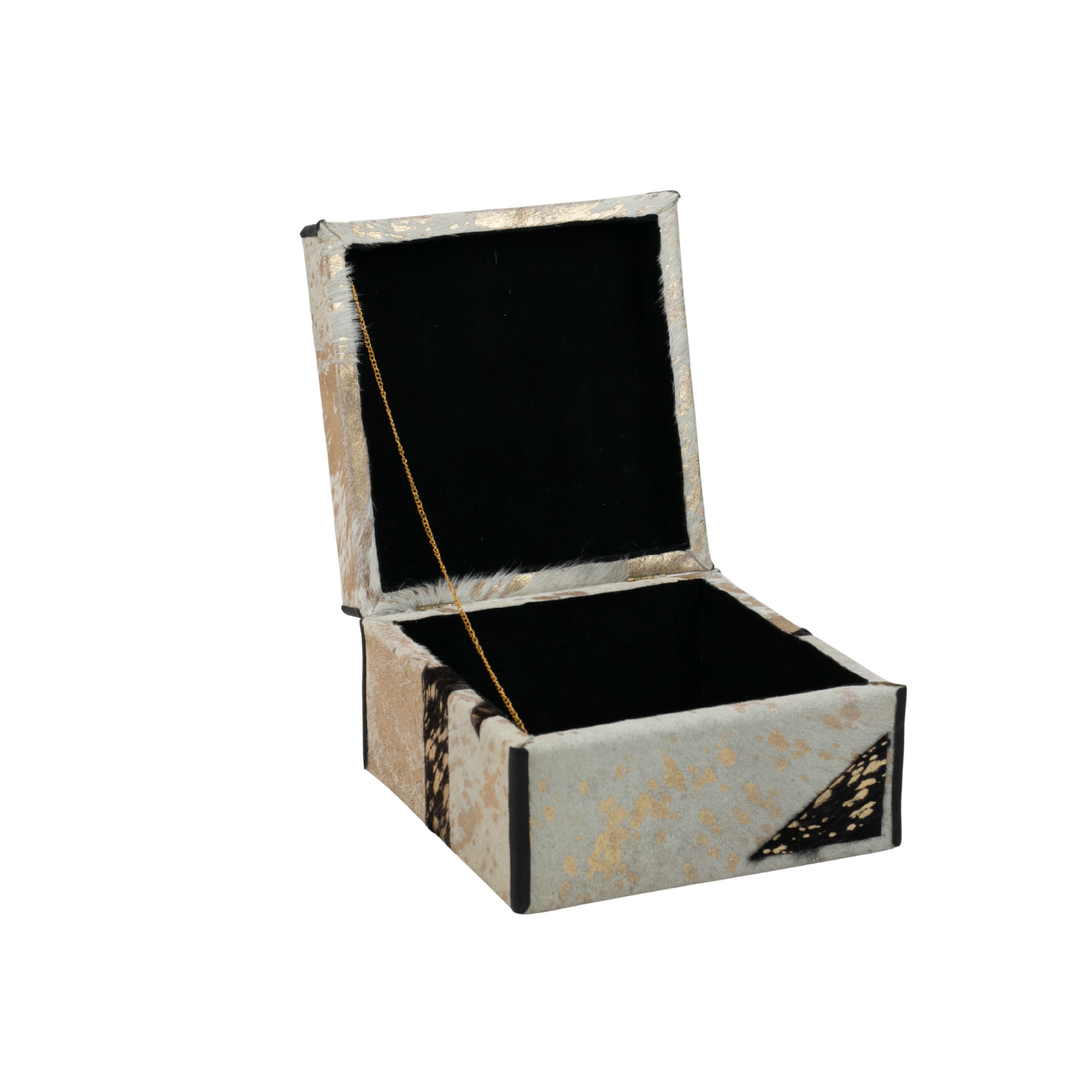 Caja cuadrada pelo blanco destellos oro