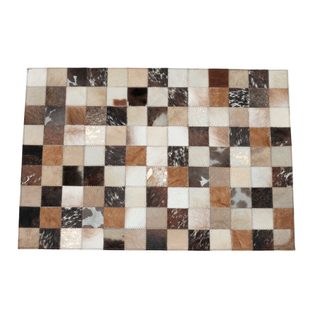 Tapete pie de cama de cuero con pelo multicolor | 63 x 91 cm | Antideslizante