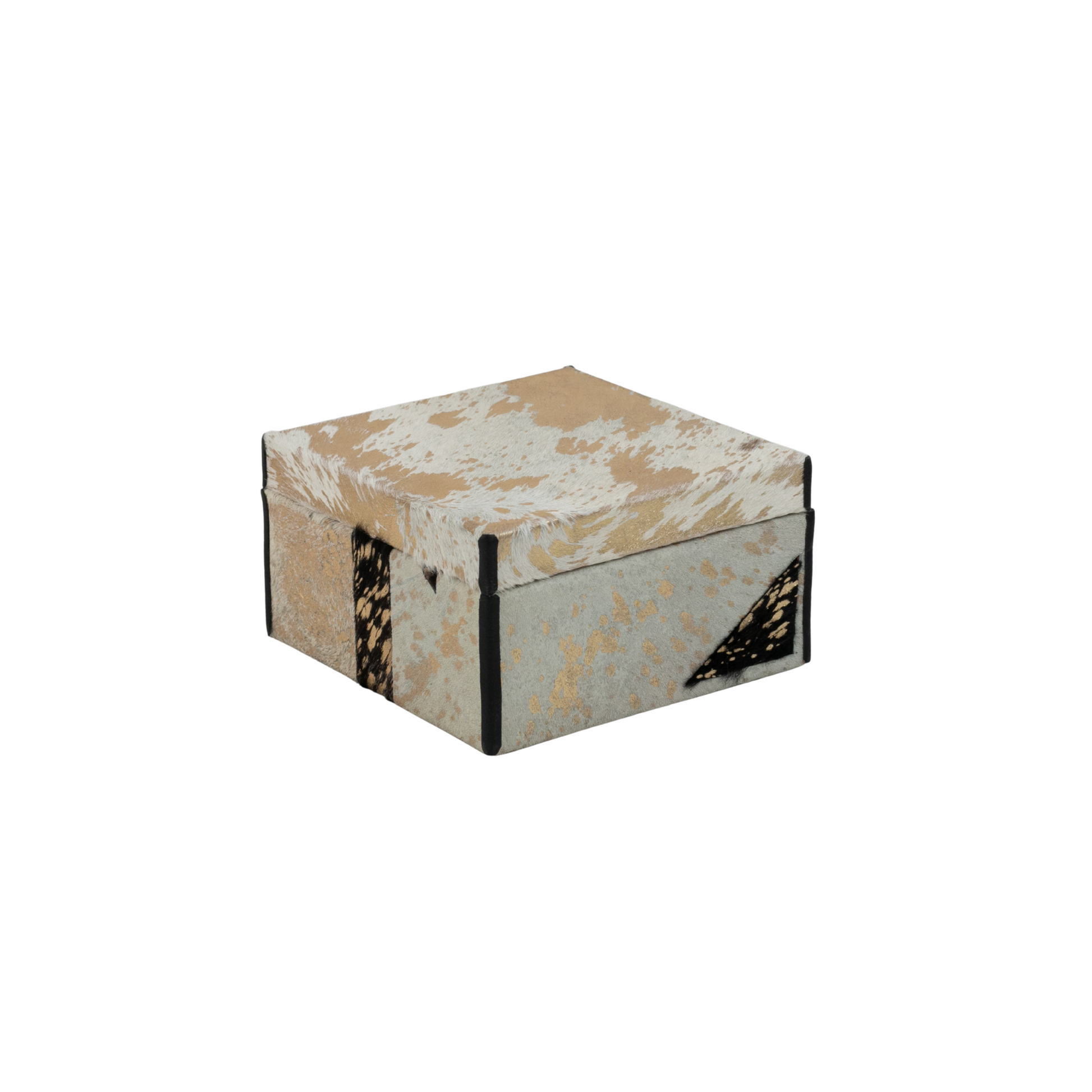 Caja cuadrada pelo blanco destellos oro