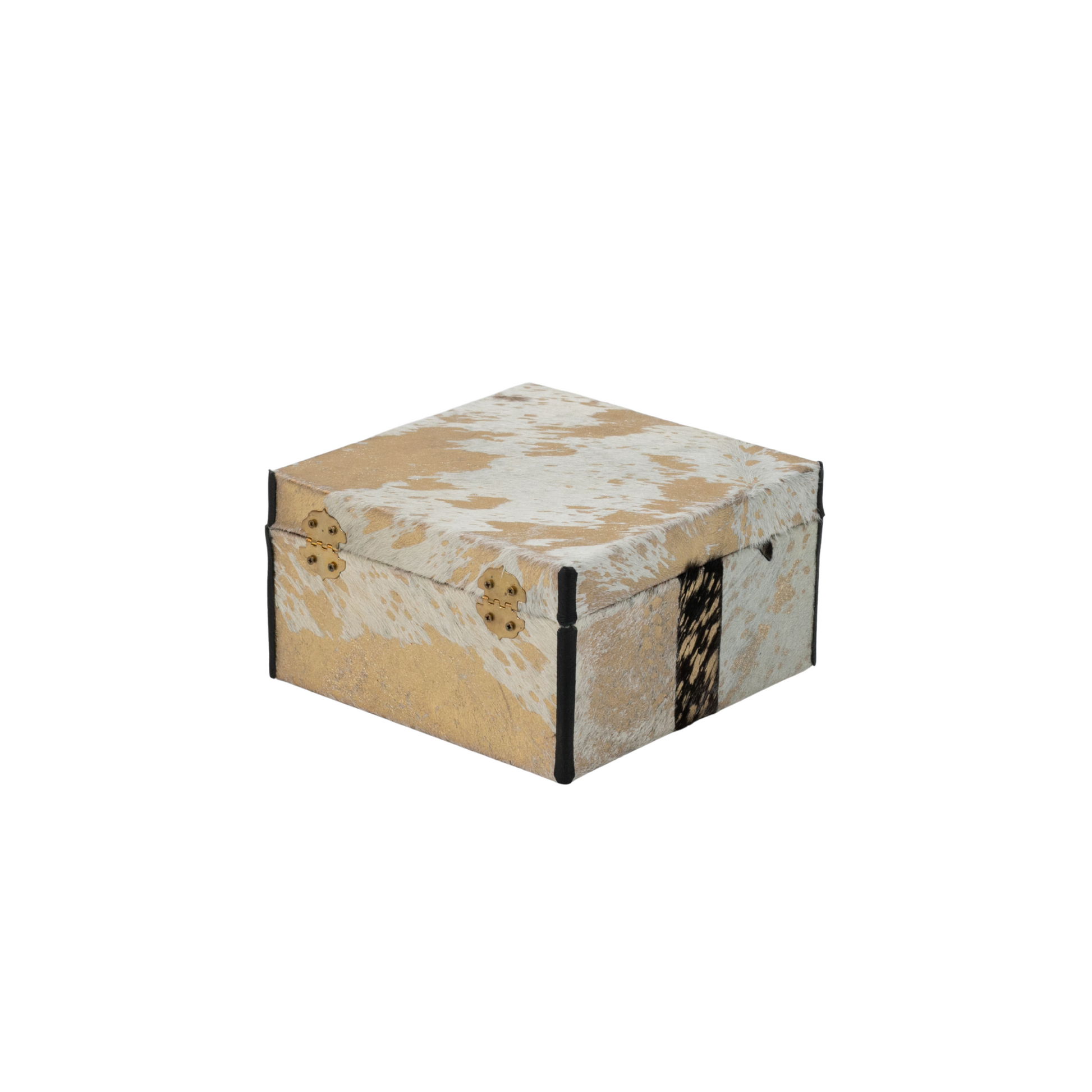 Caja cuadrada pelo blanco destellos oro