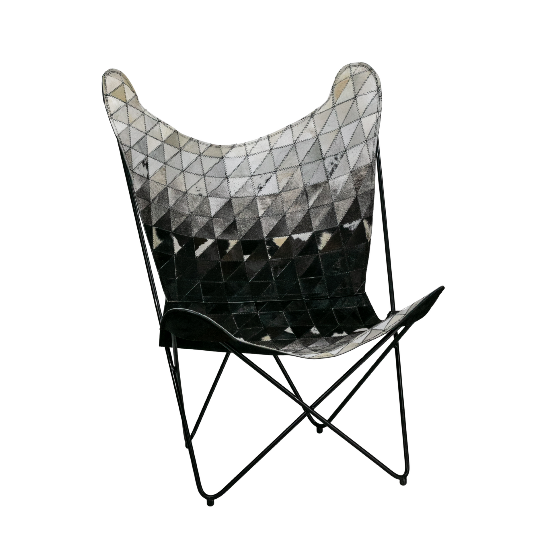 Silla mariposa con pelo efecto degradado blanco y negro