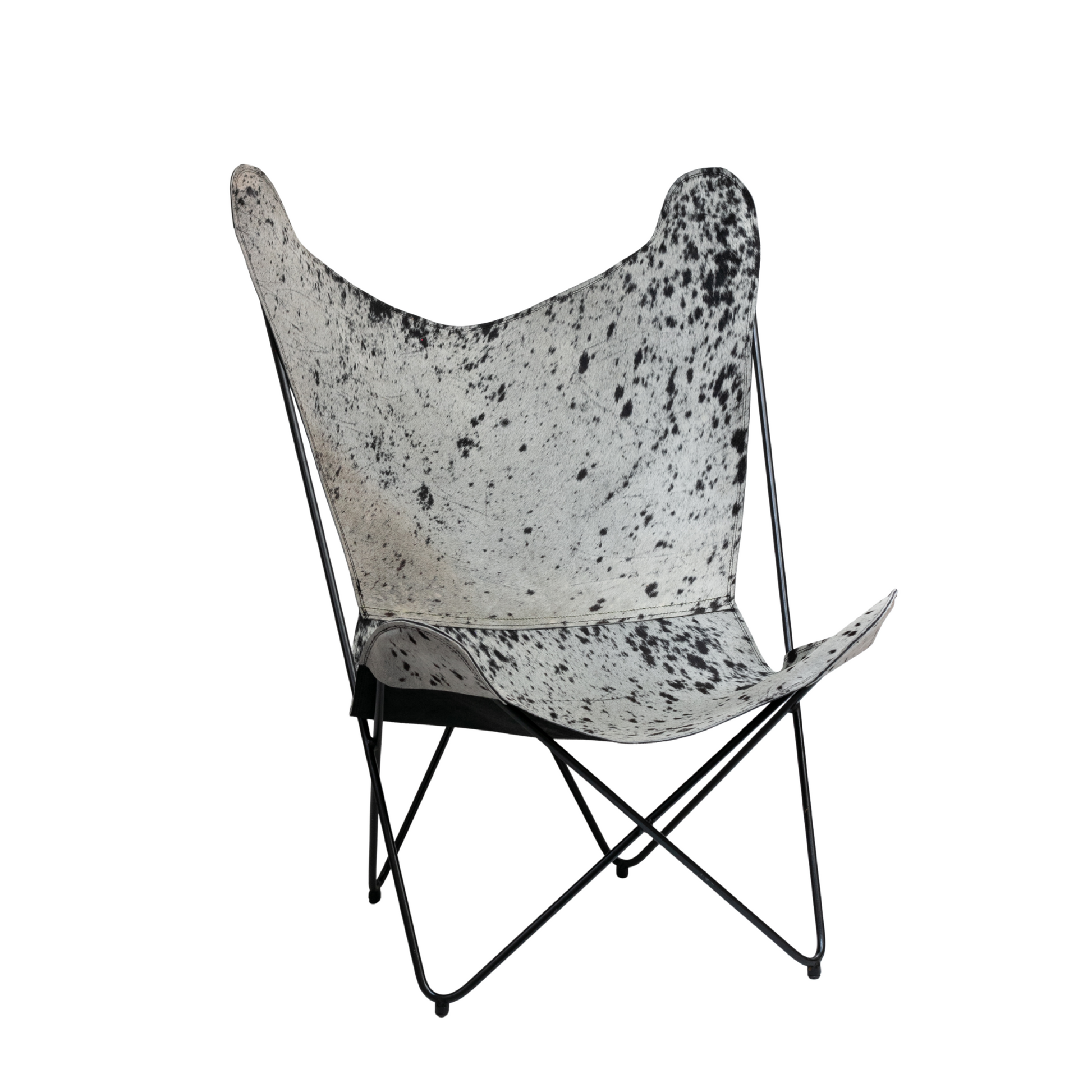 Silla mariposa con pelo granizado negro con blanco